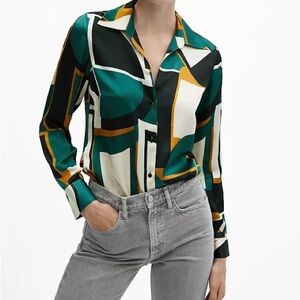 MANGO Women's Geometric Print Satin Shirt